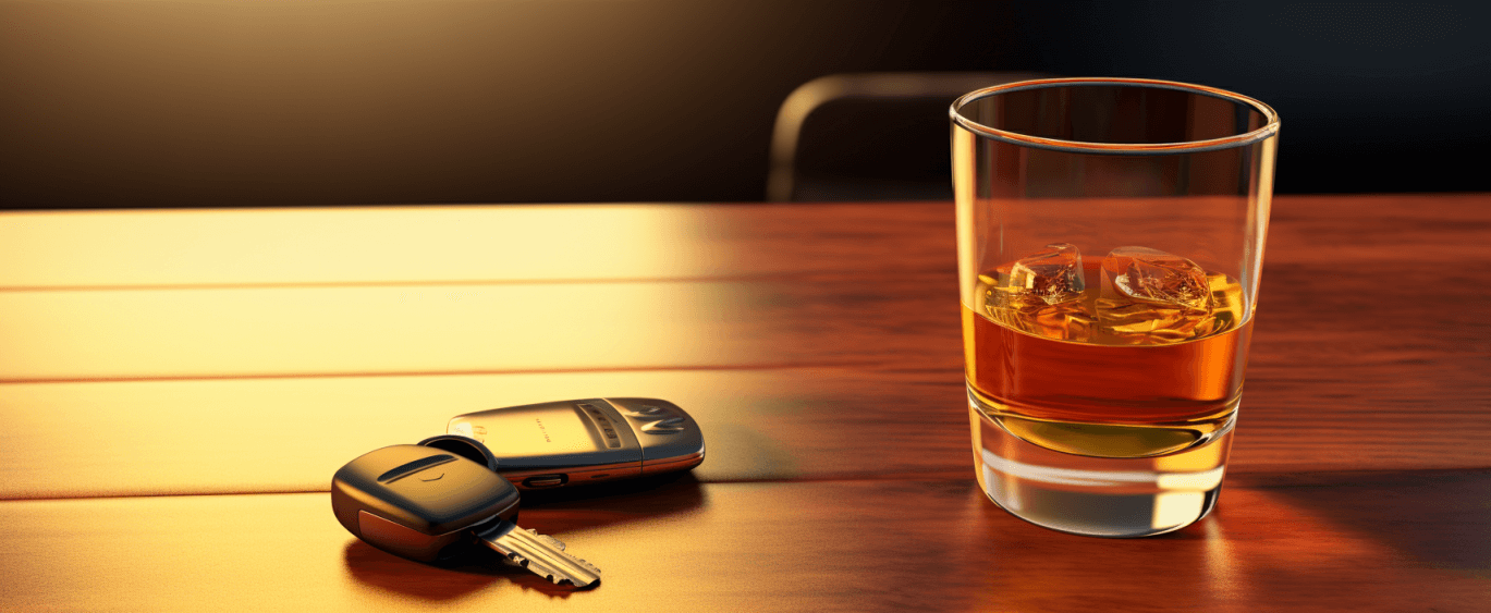glass of alcohol next to car keys insinuating drunk driving dui
