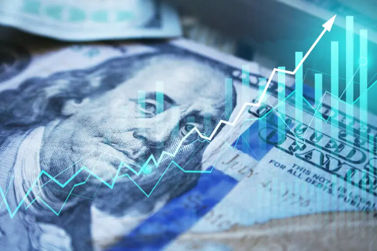 image of a 100 dollar bill and stock imagery going up