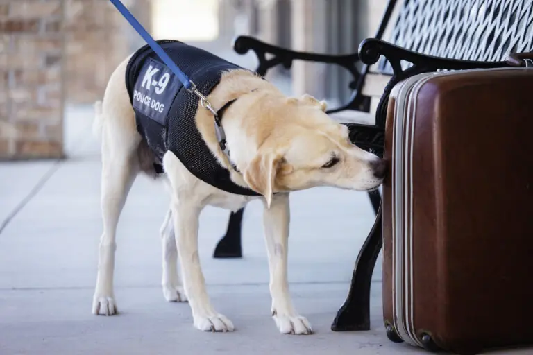 drug sniffing dog in Bradenton and sarasota florida. sniffing a luggage